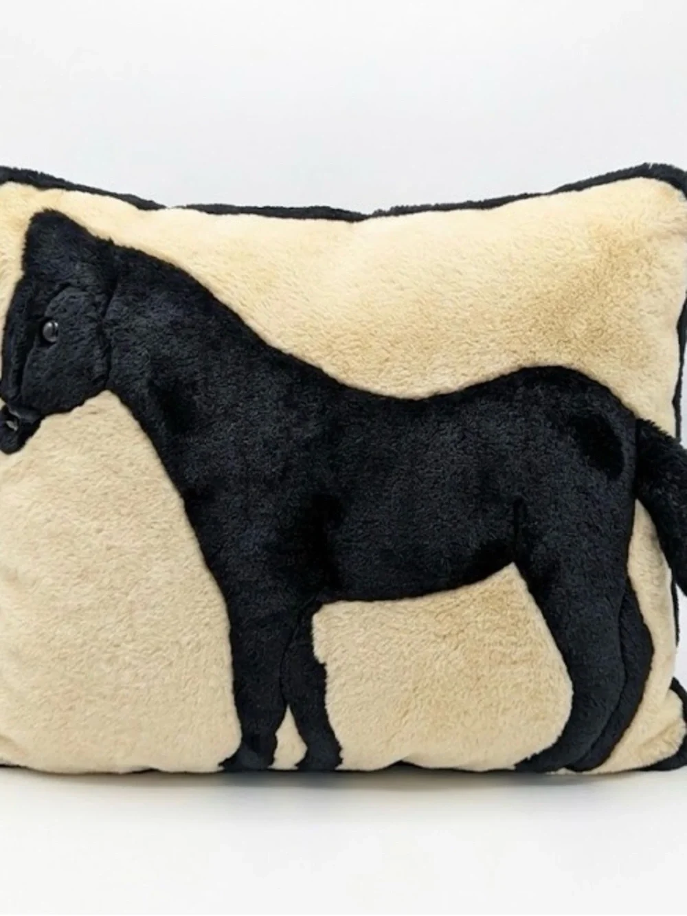 Horse Appliqué Equestrian 3D   Tan Black Trim Plush 14x12 Western Throw Pillow